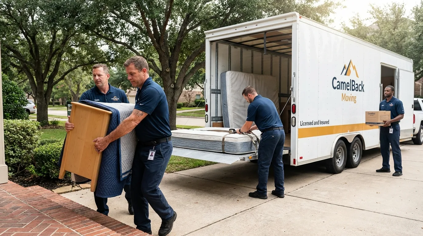 Crew loading residential truck for cross-state move from Valley Center, KS