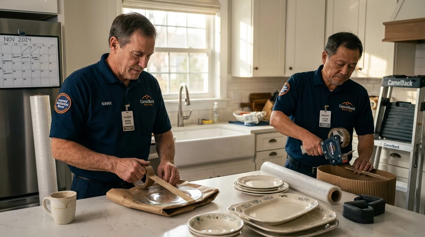 Professional crew packing kitchen dishware in Valley Center, KS